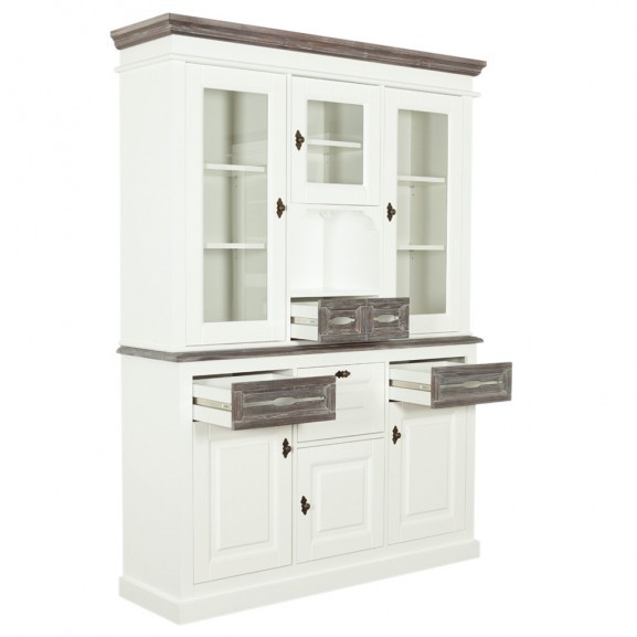 Bufet cu vitrina cabana, alb & antracite, 1460 x 420 x 2000 mm.