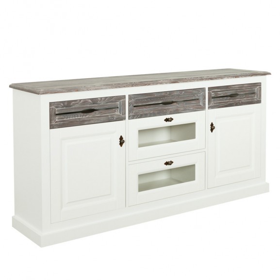 Poze Bufet Cabana Cu 4 Usi Si 3 Sertare Alb Si Gri,174.4 Cm