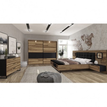 Comoda Jakarta, Stejar Negru Si Stejar Structurat, 120 Cm-01