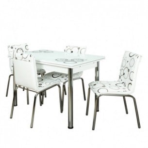 Set Masa Extensibila cu 4 Scaune Globe, Alb, 110/170 x 70 cm.