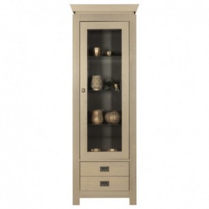 Vitrina Casablanca, 1 Usa si 2 Sertare, Crem Dune si Interior Negru, 67.5 Cm