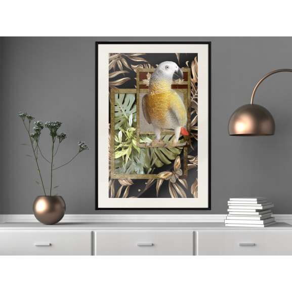 Poster Composition with Gold Parrot