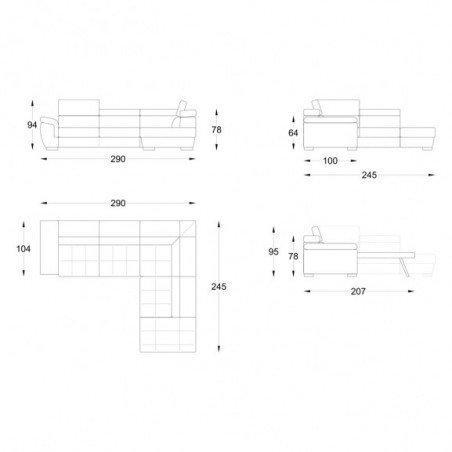 Coltar extensibil Raymond, Dreapta, Gri, 2930 x 2450 x 760 mm.-01