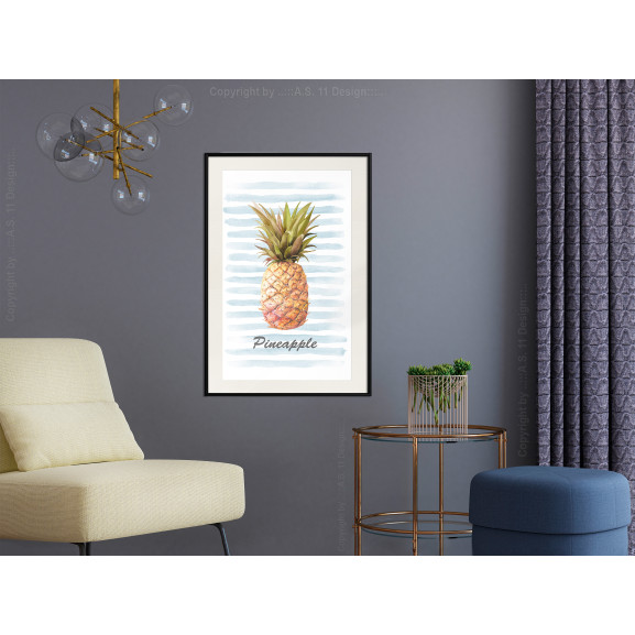 Poster Pineapple on Striped Background
