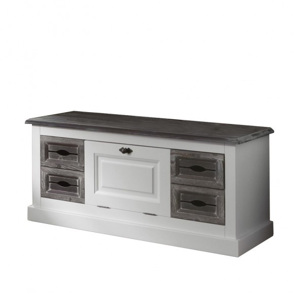 Poze Pantofar Cu 1 Usa Si 4 Sertare Cabana, Furniruit, Alb Si Gri, 113 Cm