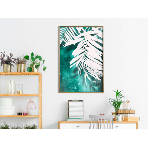 Poster White Palm on Teal Background