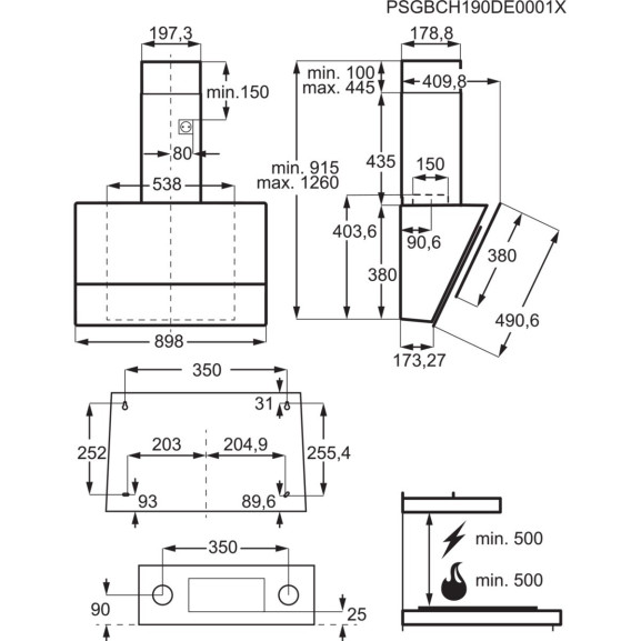 Poza Hota De Perete Inclinata Electrolux LFV619R, Seria 700 Sense, 700 mc/h, Negru, 90 Cm