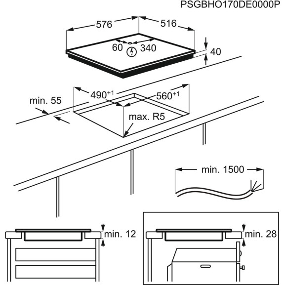 Plita Vitroceramica Electrolux EHF6346XOK,4 Zone De Gatit, Negru, 60 Cm