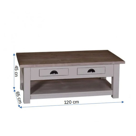 Masa Cafea 2 Sertare Odette, lemn masiv, Gri, 120 x 65 x 45 cm-01