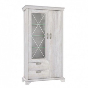 Vitrina Cu 2 Usi Si 2 Sertare Kashmir, Alb Antichizat, 113 Cm
