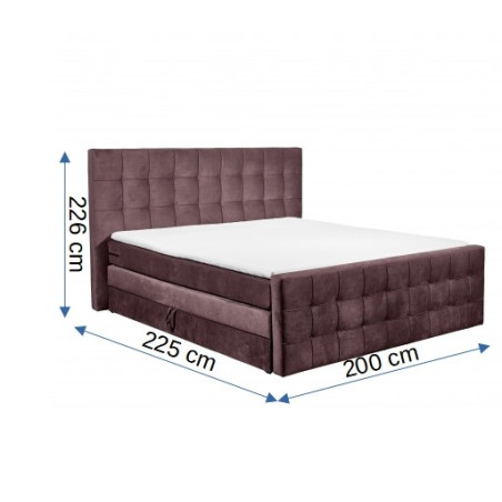 Pat Boxsprings Vancouver Cu Saltea Si Somiera Inclusa, Lada Depozitare, Visiniu, Dimensiune Saltea 160 x 200 cm-01