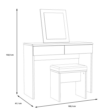 Set Masuta Toaleta Delice, Masa toaleta cu oglinda si taburet, Gri Wolfram Uni Si Stejar Negru, 100.3 Cm-01