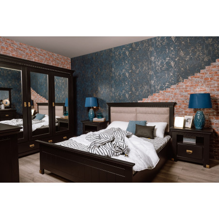 Set Dormitor Saint Tropez, Pat Cu Dimensiune Saltea 160 X 200, Dulap De 207.8 Cm, 2 Noptiere, Vopsit Negru-01
