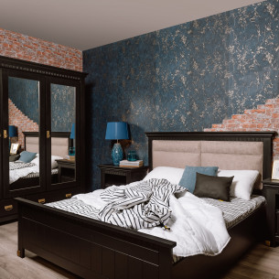 Set Dormitor Saint Tropez, Negru, Pat Cu Dimensiune Saltea 160 x 200 cm, Dulap si 2 noptiere