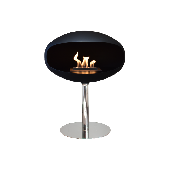 Semineu suspendat cocoon pedestal, negru si inox