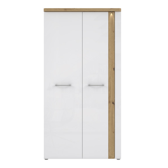 Dulap hol 2u tuluza, alb & stejar artisan & alb lucios, 100,1 x 196 x 62,2 cm