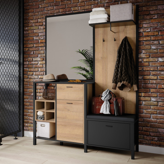 Garderoba High Rock Negru Si Stejar Riviera 144.5 Cm