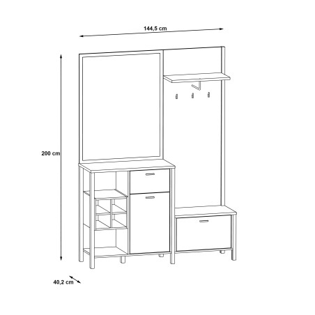 Garderoba High Rock, Negru Si Stejar Riviera, 144.5 Cm-01