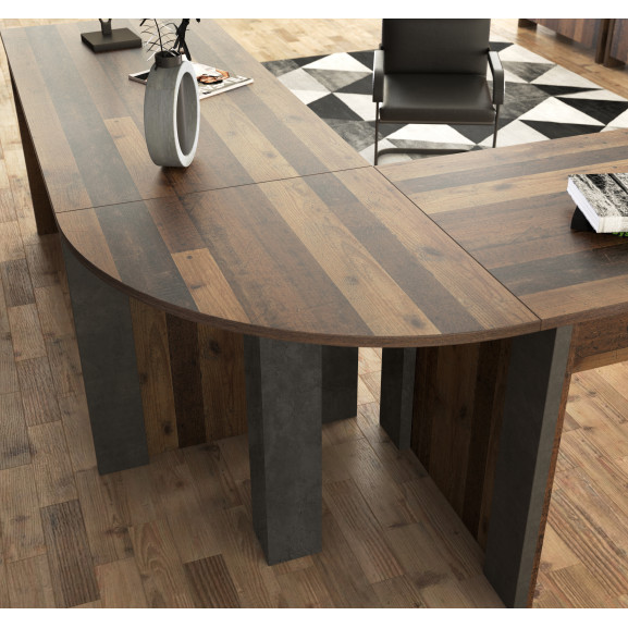 Element suplimentar 90° clif, lemn vintage & beton optic gri inchis, 70 x 73,5 x 70 cm