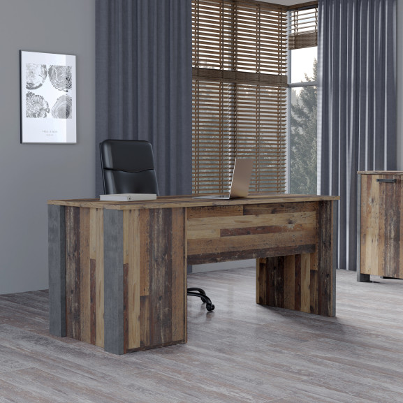 Birou Clif, Lemn Vintage & Beton Optic Gri Inchis, 160 x 73,5 x 69,6 Cm Dulapuri birou