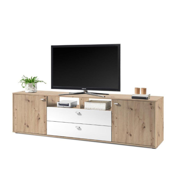 Comoda Tv Cleveland 2U 1S, Stejar Artisan + Alb, 220 x 62 x 42 Cm