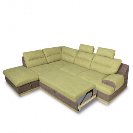 Coltar Extensibil Cu Lada Seaside, Stanga, Verde Si Gri, 264 X 88 X 217 Cm-01