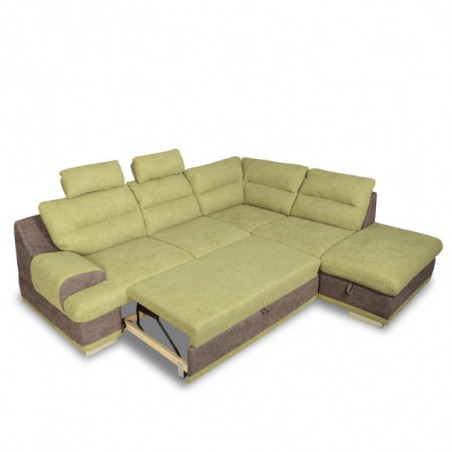 Coltar Extensibil Cu Lada Seaside, Dreapta, Verde Si Gri, 264 X 88 X 217 Cm-01