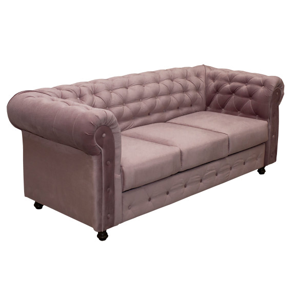 Canapea Extensibila Cu 3 Locuri Chesterfild, Dusty Pink, 215 X 90 X 80 Cm