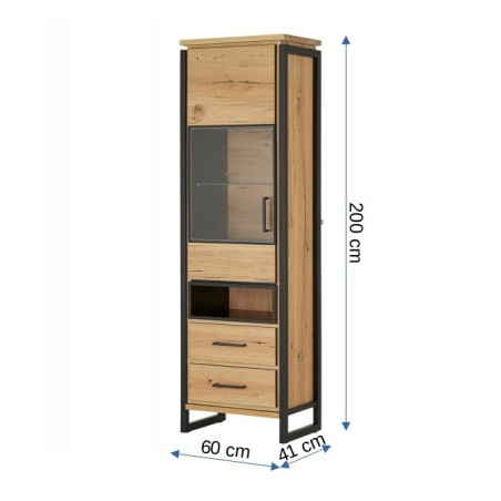 Vitrina Stanga Reno Cu 1 Usa Si 2 Sertare, Smoked Oak, 60 Cm-01