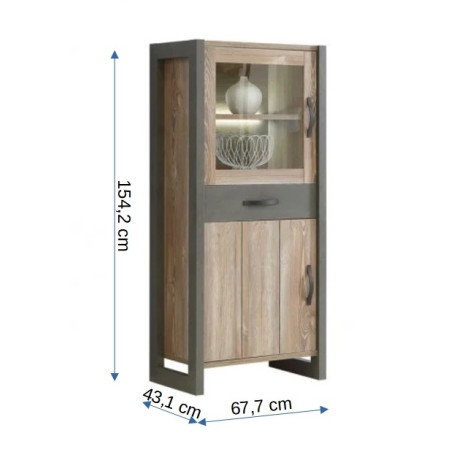 Vitrina Norvina, Gri Inchis & Pin Picea, 154 x 43 x 68 Cm-01