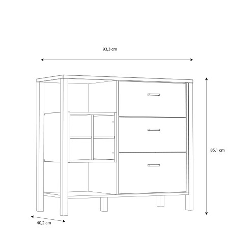 Comoda High Rock, Stejar Riviera Si Negru, 93.3 Cm-01