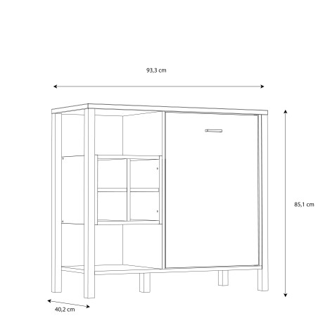 Comoda High Rock, 1 Usa, Negru Si Stejar Riviera, 93.3 Cm-01