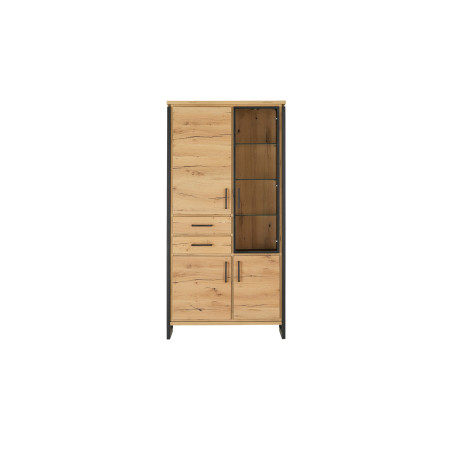 Vitrina Cu 3 Usi Si 2 Sertare Reno, Smoked Oak, Furnir Din Lemn Masiv, 100 Cm-01