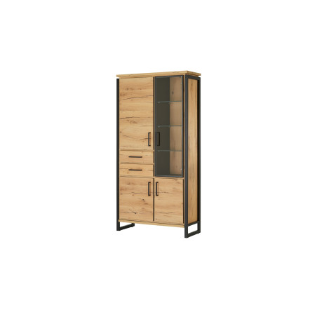 Vitrina Cu 3 Usi Si 2 Sertare Reno, Smoked Oak, Furnir Din Lemn Masiv, 100 Cm-01