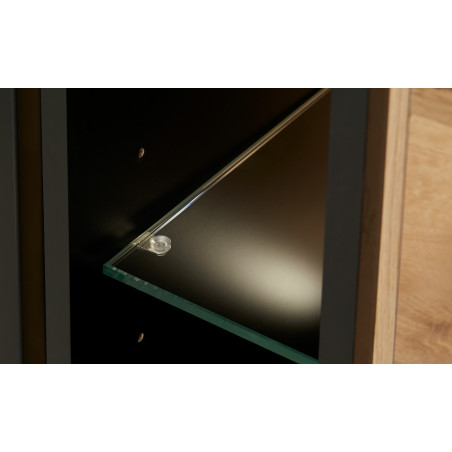 Bufet Reno 235.1x45x82 cm, Furnir Lemn Stejar Afumat si Negru, Mobila Sufragerie, 3 Usi 2 Sertare, Inchidere Silentioasa-01