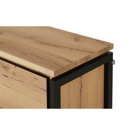 Bufet Reno 235.1x45x82 cm, Furnir Lemn Stejar Afumat si Negru, Mobila Sufragerie, 3 Usi 2 Sertare, Inchidere Silentioasa-01