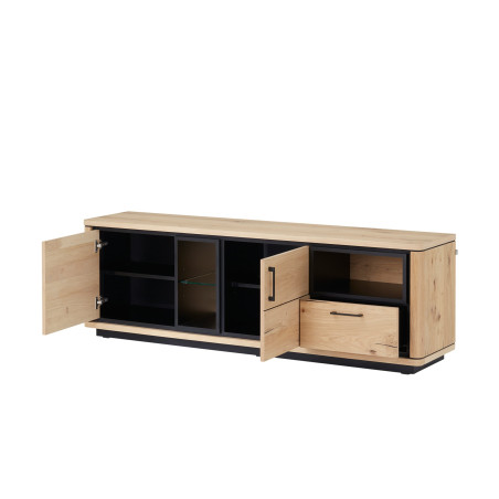 Comoda Tv Tulsa Smoked Oak, Furnir Din Lemn Masiv, 183.3 Cm-01