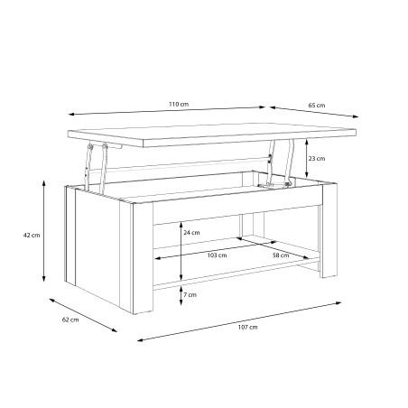 Masa Cafea Multifunctionala Dimond Cu Blat Rabatabil Alb Si Alb Lucios, 110 Cm-01