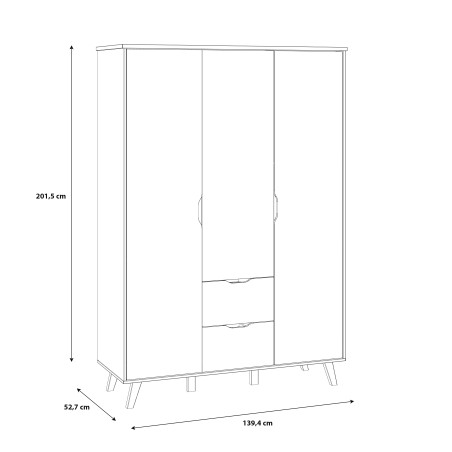 Dulap Vankka, Stejar Pardosit si Alb, 139.5 Cm-01