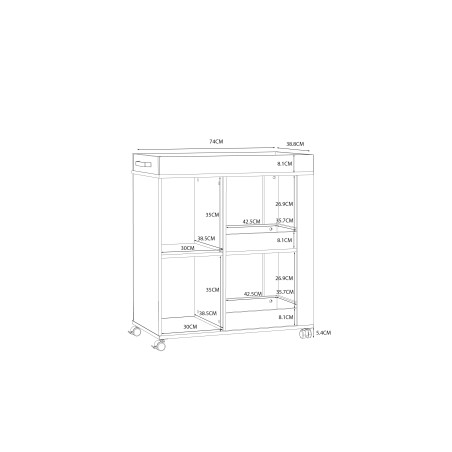 Comoda Home Bar Pe Role C773, Stejar Artisan Si Stejar Negru, 77.4 Cm-01