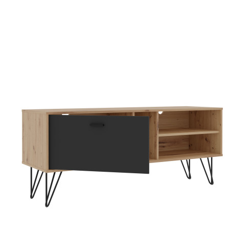 Comoda Tv Neyle Stejar Artisan Si Negru, 137.8 Cm-01
