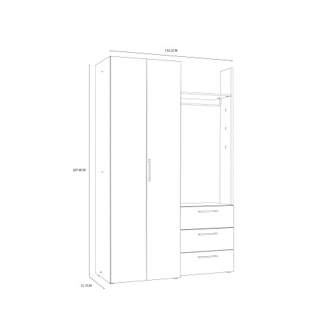 Garderoba Canberra Gri Wolfram Uni Si Alb, 134.2 Cm-01