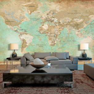 Fototapet Xxl Turquoise World Map Ii - Marime, 500 Cm X 280 Cm-Resigilat