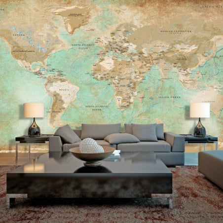 Fototapet Xxl Turquoise World Map Ii - Marime, 500 Cm X 280 Cm-Resigilat-01