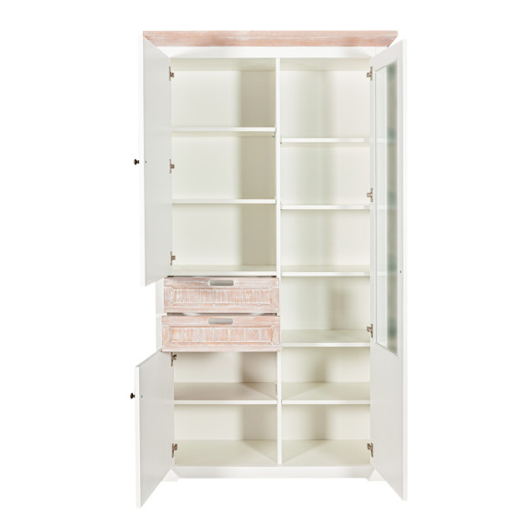 Vitrina porto, 3usi + 2sertare, alb & natur, 200 x 40 x 110 cm