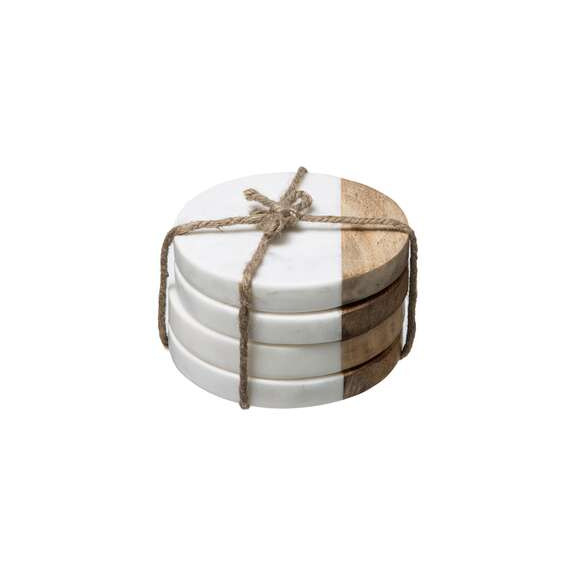 Set  4 Coastere Wood Marble White