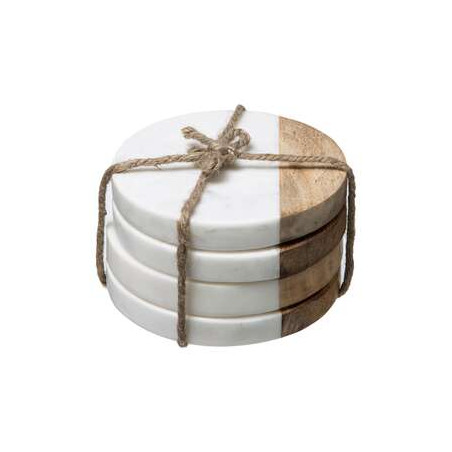 Set  4 Coastere Wood Marble White-01