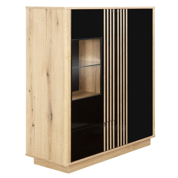 Highboard como, 2usi + 1sertar, natur & negru, 129 x 45 x 110 cm