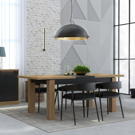 Masa Extensibila Kaszimiro, Stejar Waterford Si Negru, 160 x 78.2 x 90 Cm-01
