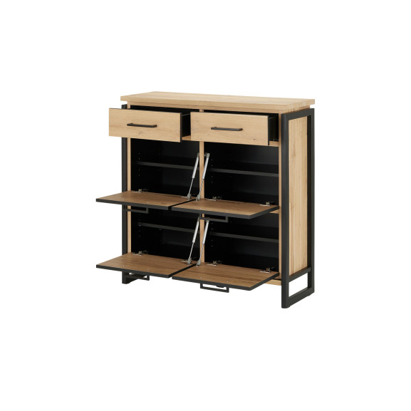 Larix - Comoda pantofi 4usi+2sertare reno smoked oak, furnir din lemn masiv, 106,2 x 38 x 110 cm